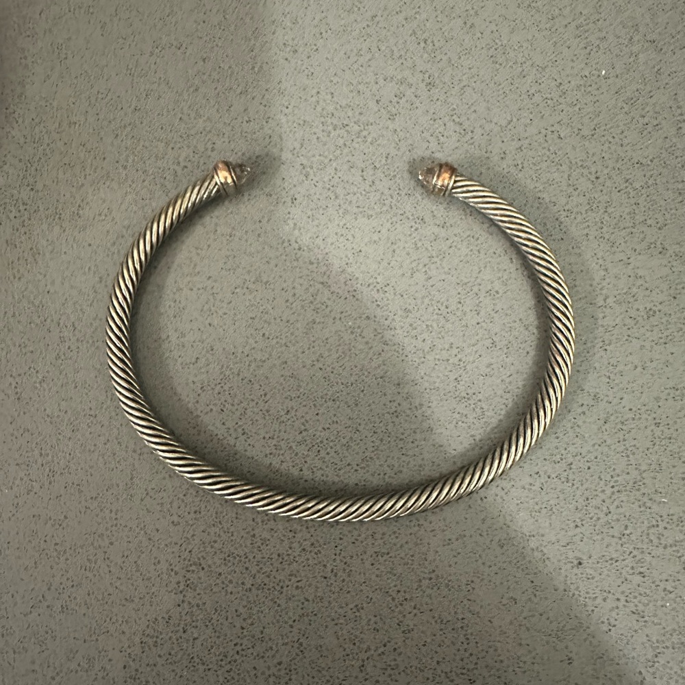 David Yurman sterling silver bracelet with 18KT rose gold and pink stone